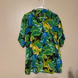 Vintage‎ Roundy Bay Men’s L Casual Button Down Shirt with Tropical Print